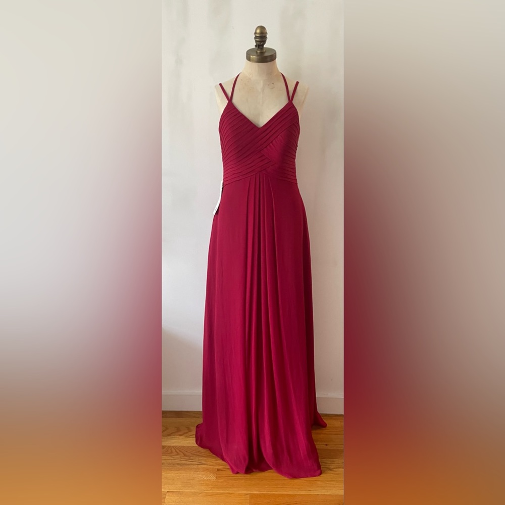 Azazie Burgundy Double-Strap V-Neck Maxi Dress